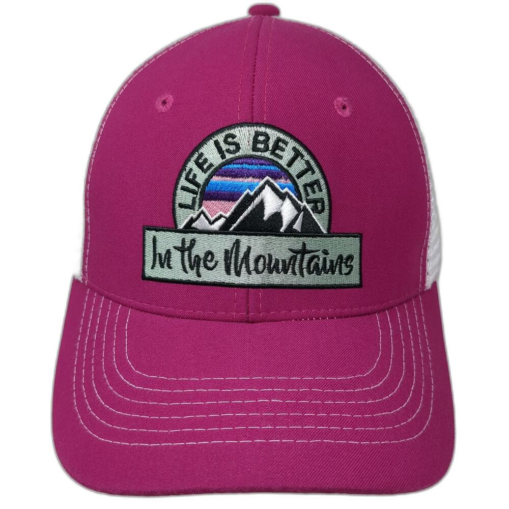 Arcadian Outfitters Pink Trucker Hat One Size Life Is Better Mountains Snapback